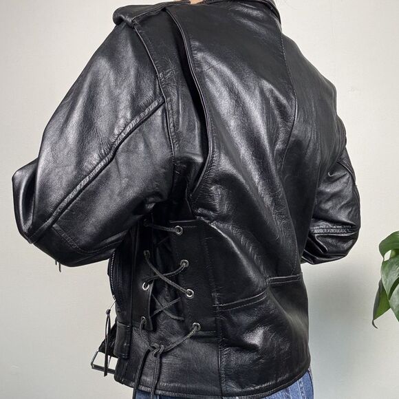 Vintage 80s 90s Leather Black Biker Moto Jacket, Paragon,Thinsulate Tassel Style - Picture 6 of 15